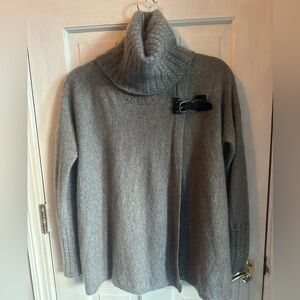 Saks Fifth Avenue Gray Cowl Neck Cashmere Sweater with Buckle Accent